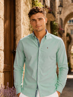 Louis Philippe - Men Green Slim Fit Solid Full Sleeves Casual Shirt
