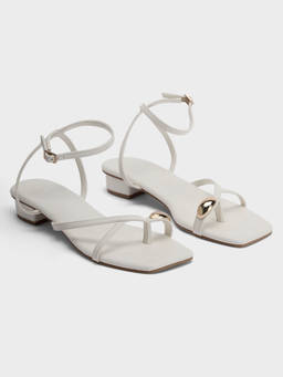 Twenty Dresses by Nykaa Fashion - White Ankle Strap Toe Ring Flats for Women