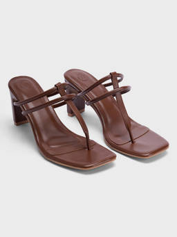 Twenty Dresses by Nykaa Fashion - Tan Square Toe Slip-On T-Strap Heels for Women