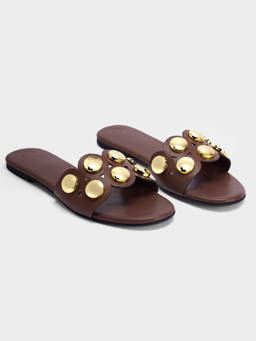 Twenty Dresses by Nykaa Fashion - Brown Open Round Toe Studded Slip-On Flats for Women