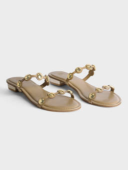 Twenty Dresses by Nykaa Fashion - Taupe Round Toe Studded Slip-On Flats for Women