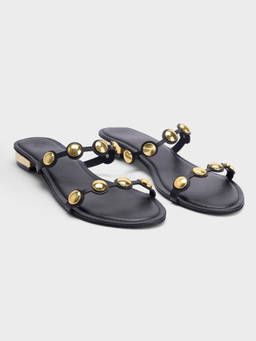 Twenty Dresses by Nykaa Fashion - Black Round Toe Studded Slip-On Flats for Women