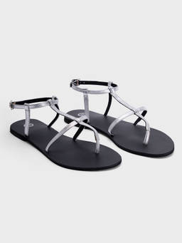 Twenty Dresses by Nykaa Fashion - Silver Metallic Round Toe T Strap Gladiator Womens Sandals