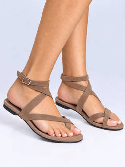 Twenty Dresses by Nykaa Fashion - Brown Suede One Toe Ankle Strap Sandals for Women