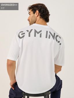 Styli - Men White Oversized Typography Back Print Active T-Shirt