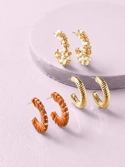 Accessorize London - Women Multi Raffia Beaded Hoop Earrings Pack Of 3 Pair