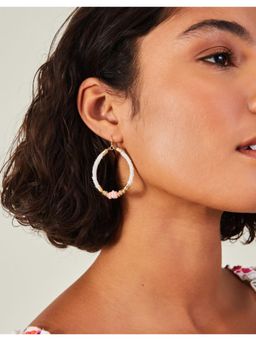 Accessorize London - Women White Thread Wrap Beaded Hoop Earrings Earrings