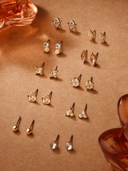 Accessorize London - Women Gold Pretty Stud Earrings Pack Of 10 Pair