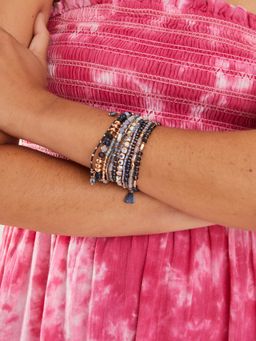 Accessorize London - Women Blue Luxe Beaded Charm Stretch Bracelet Pack Of 11