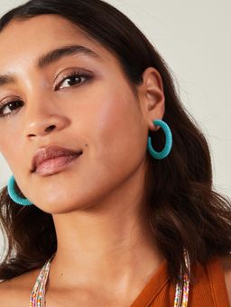 Accessorize London - Women Blue Chunky Raffia Woven Hoop Earrings Earrings