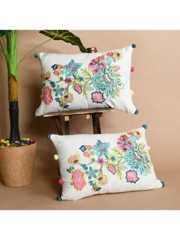 SHADES OF LIFE - Cotton Decorative Cushion Covers (Multi Color Emb 12x18) Set of 2