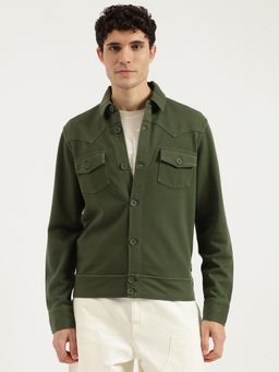 United Colors of Benetton - Men Green Regular Fit Solid Twill Knit Washed Jacket