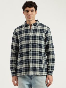 United Colors of Benetton - Men Navy Blue Regular Fit Checks Shacket