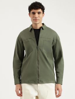 United Colors of Benetton - Men Olive Oversized Fit Collar Solid Shacket