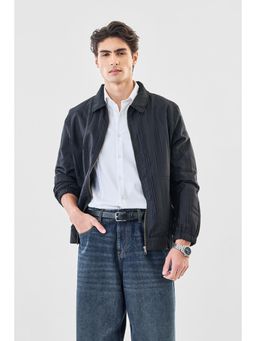 Snitch - Men Black Pleated Full Sleeves Relaxed Fit Casual Jacket