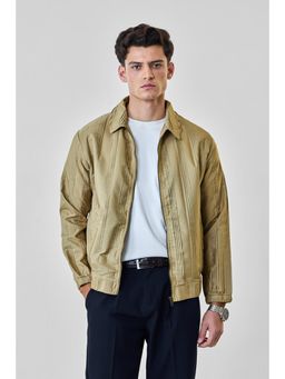 Snitch - Men Beige Pleated Full Sleeves Relaxed Fit Casual Jacket