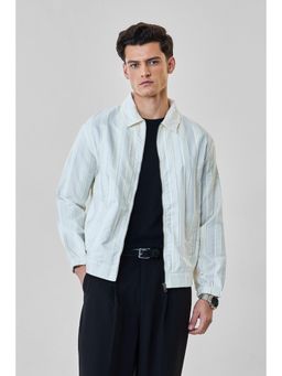 Snitch - Men Off White Pleated Full Sleeves Relaxed Fit Casual Jacket