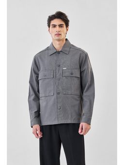Snitch - Men Grey Solid Full Sleeves Oversized Casual Shacket