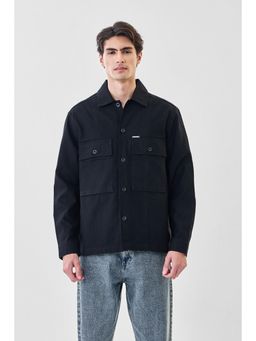Snitch - Men Black Solid Full Sleeves Oversized Casual Shacket