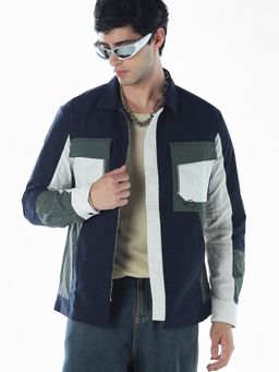 Jack & Jones - Men Regular Fit Navy Blue Colorblock Jacket