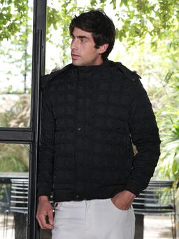Campus Sutra - Men Obsidian Black Grid-Tactile Puffer Jacket