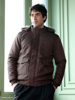 Campus Sutra - Men Coffee Brown Diamond-Tactile Puffer Jacket