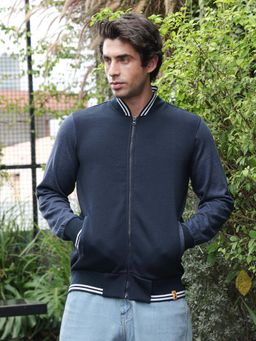 Campus Sutra - Men Prussian Navy Blue Solid Fleece Jacket