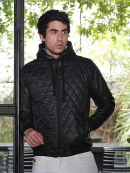 Campus Sutra - Men Obsidian Black Diamond-Quilted Puffer Jacket