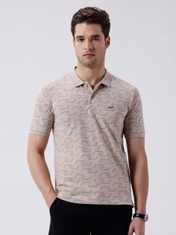 Crocodile - Beige All Over Printed Subtle Texture Polo T-Shirt