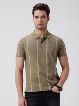 Crocodile - Brown Vertical Stripe Print Polo T-Shirt