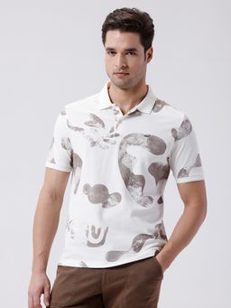 Crocodile - White All-Over Abstract Camo Print Polo T-Shirt