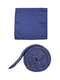 Peter England - Mens Blue Print Tie and Pocket Square