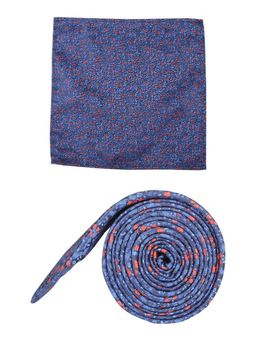 Peter England - Mens Blue Print Tie and Pocket Square