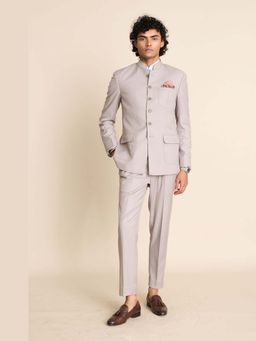 Gargee Designers - Polyviscose Solid Grey Bandhgala Jacket and Pant