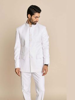 Gargee Designers - Polyester Solid White Jacket and Pant