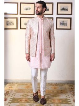 Gargee Designers - Cotton Silk Embroidered Pink Bandhgala with Kurta and Pant