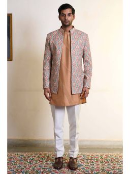 Gargee Designers - Polycotton Embroidered Tan Bandhgala with Kurta and Pant
