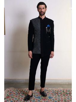 Gargee Designers - Polyester Embellished/Sequined Black Bandhgala and Pant
