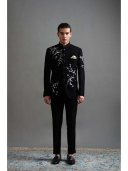 Gargee Designers - Polyester Embroidered Black Bandhgala Jacket and Pant