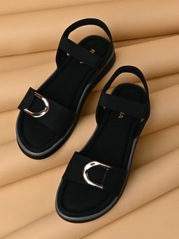 ROCIA - By Regal Black Women Stylish Flat Sandals