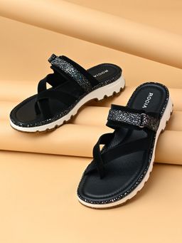 ROCIA - By Regal Black Women Stylish Comfort Sandals
