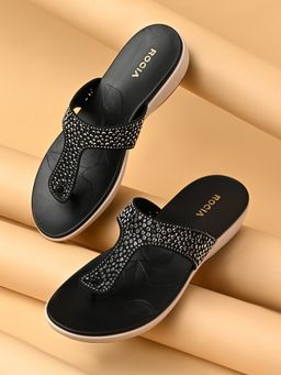 ROCIA - By Regal Black Women Diamond Studded Flats