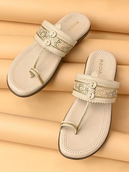 ROCIA - By Regal Cream Women Comfort Laser Cut Kolhapuris