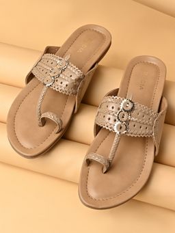 ROCIA - By Regal Beige Women Patent Flat Kolhapuris