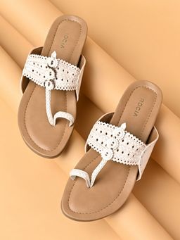 ROCIA - By Regal White Women Patent Flat Kolhapuris