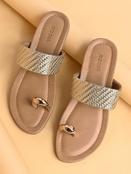 ROCIA - By Regal Gold Women One Toe Studded Flats