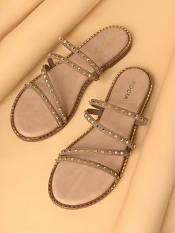 ROCIA - By Regal Taupe Women Strappy Studded Flats