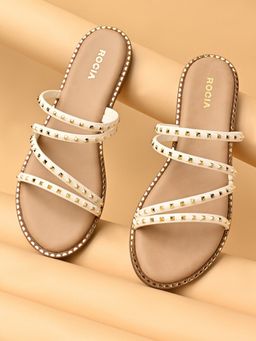ROCIA - By Regal White Women Strappy Studded Flats
