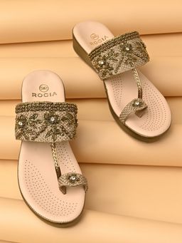 ROCIA - By Regal Antique Gold Women Embroidered Comfort Kolhapuris