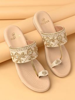 ROCIA - By Regal Cream Women Embroidered Comfort Kolhapuris